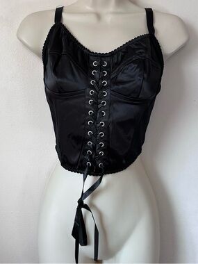 Black Satin Lace-Up Corset Top